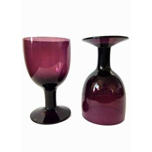 Vintage 50's Saara Hopea Untracht Nuutajärvi Amethyst Crystal Goblet Set of Two